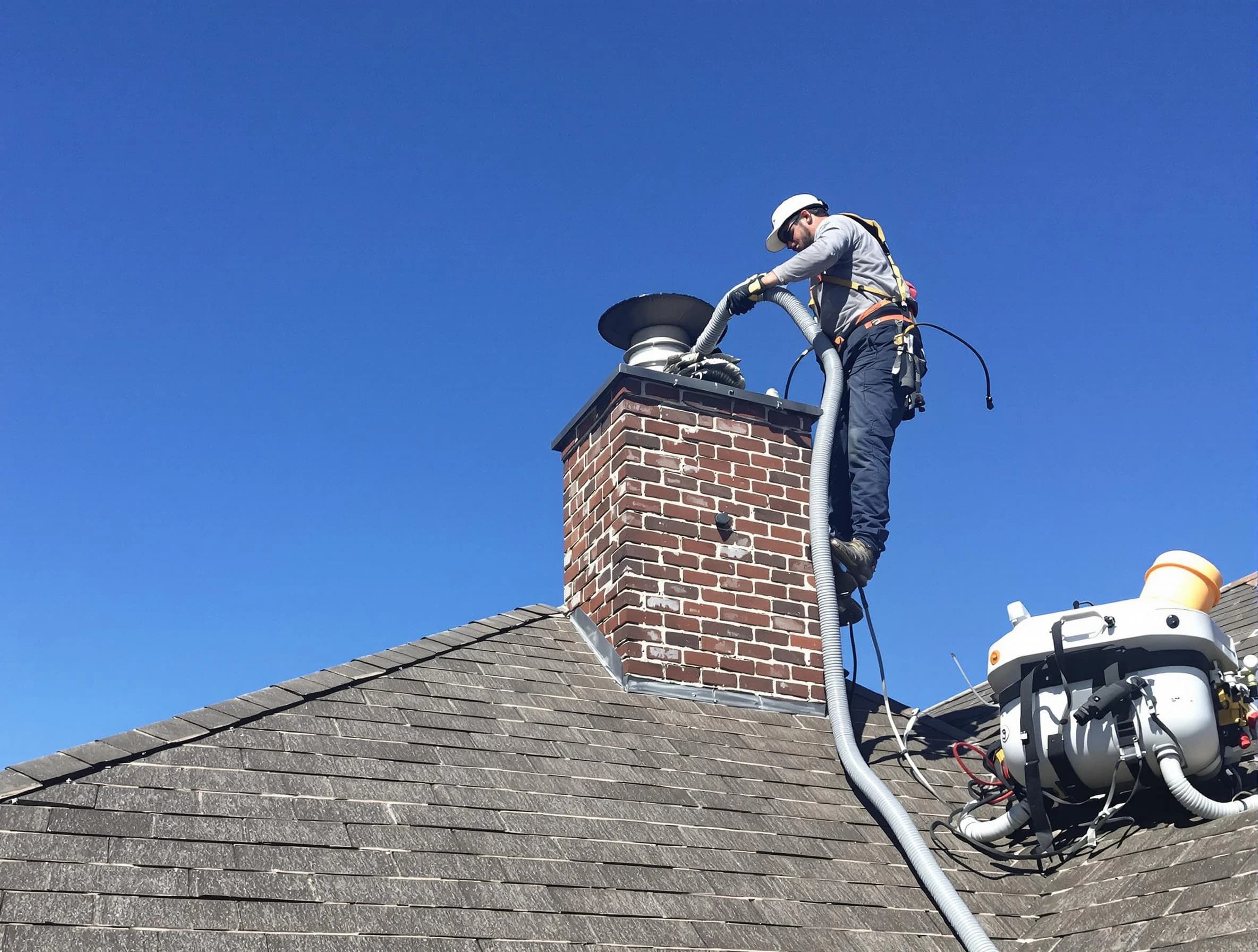 Dedicated Fredericksburg Chimney Sweep team member cleaning a chimney in Fredericksburg, VA