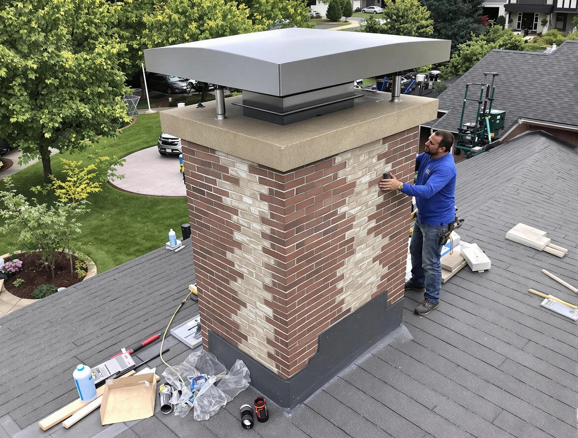 Fredericksburg Chimney Sweep team working on a custom chimney remodel in Fredericksburg, VA