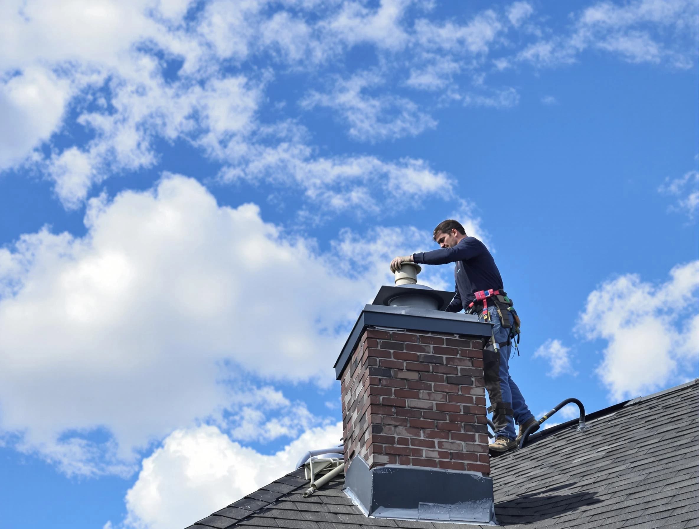 Fredericksburg Chimney Sweep installing a sturdy chimney cap in Fredericksburg, VA