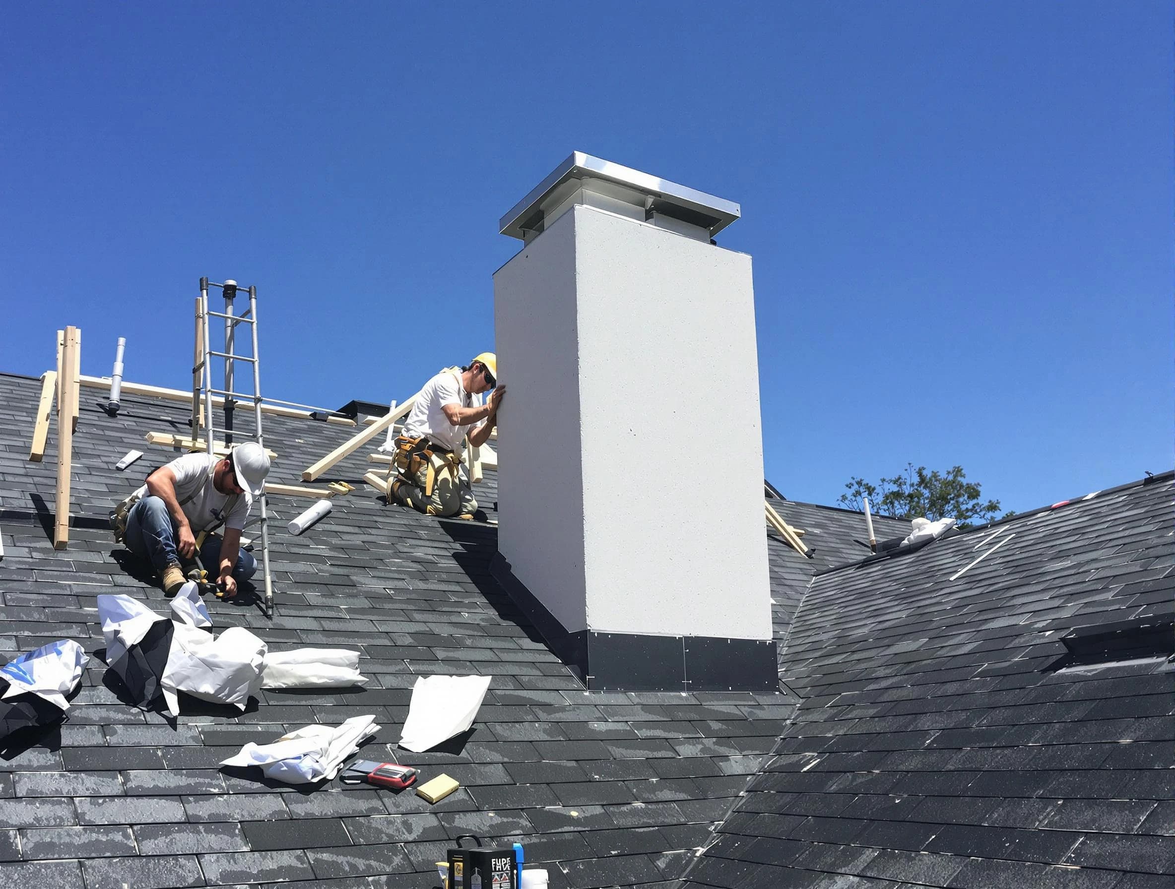 Fredericksburg Chimney Sweep crew installing a new chimney in Fredericksburg, VA