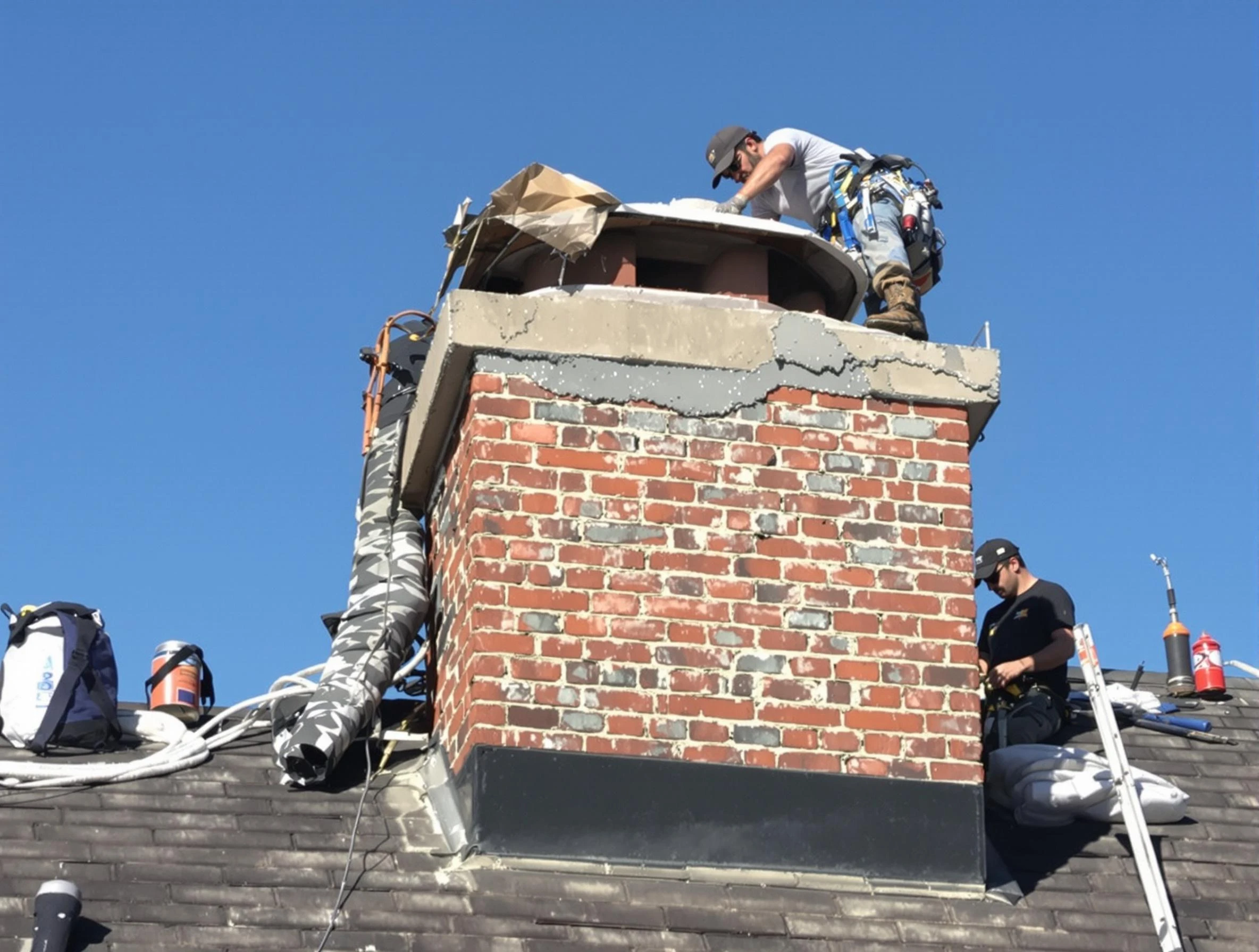 Fredericksburg Chimney Sweep installing a custom chimney crown in Fredericksburg, VA