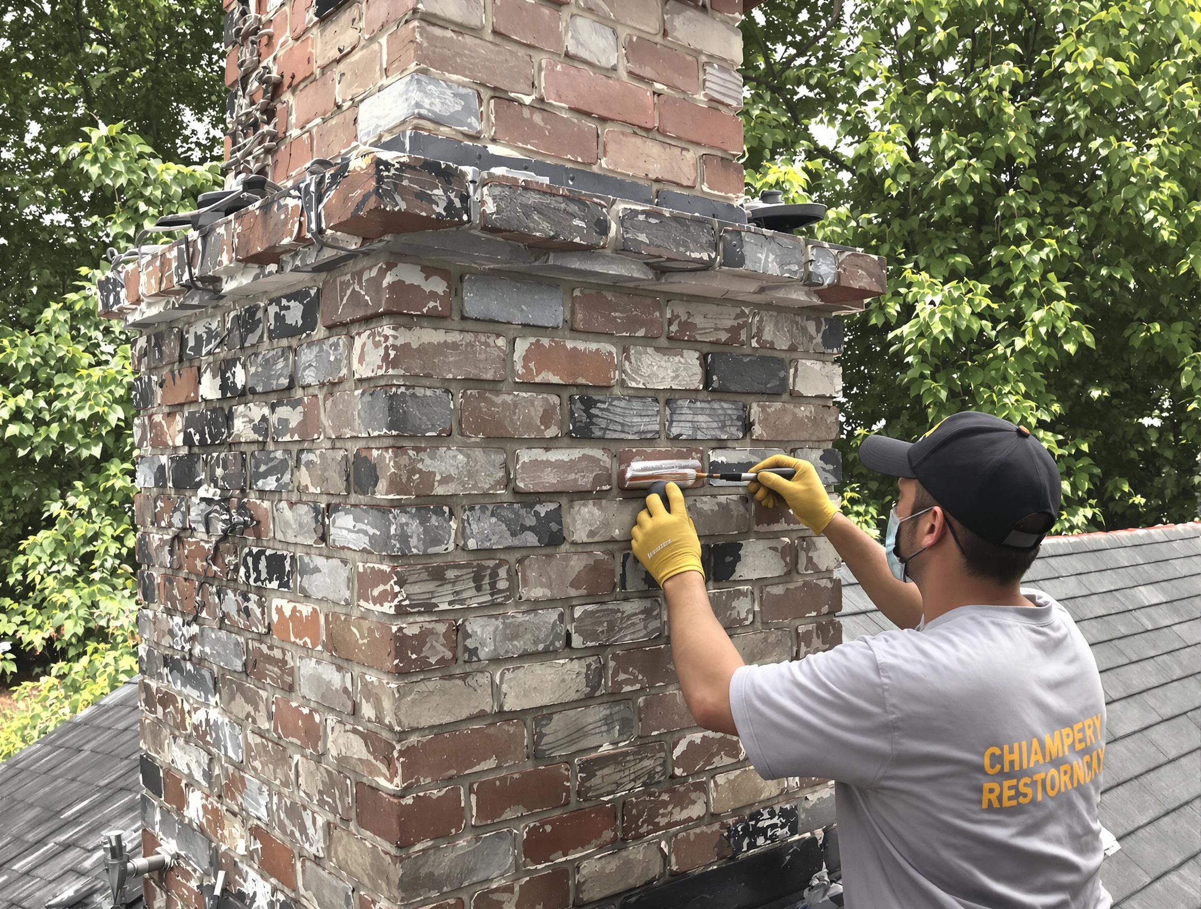 In-progress chimney restoration by Fredericksburg Chimney Sweep in Fredericksburg, VA